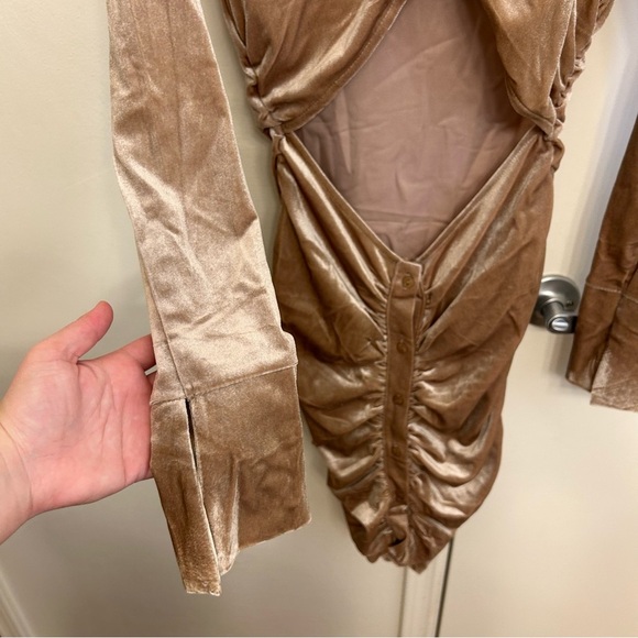 NWT LACAUSA Tan Velvet Cutout Dress Soze Large Style ID4251 - Picture 5 of 9